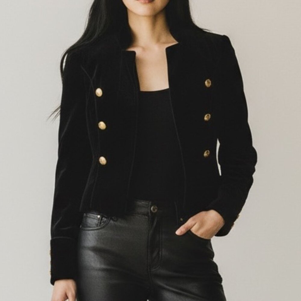 INTERMIX GARDOT GOLD BLACK VELVET MILITARY CHIC JACKET | SIZE M - Picture 2 of 8